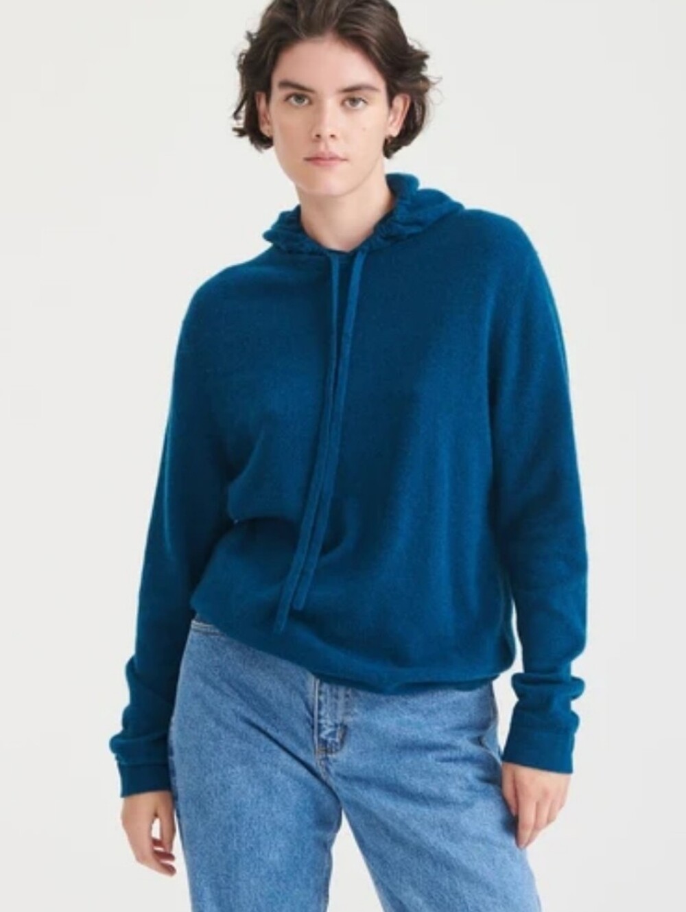 Naadam Signature Cashmere Hoodie Size XS In Teal Blue